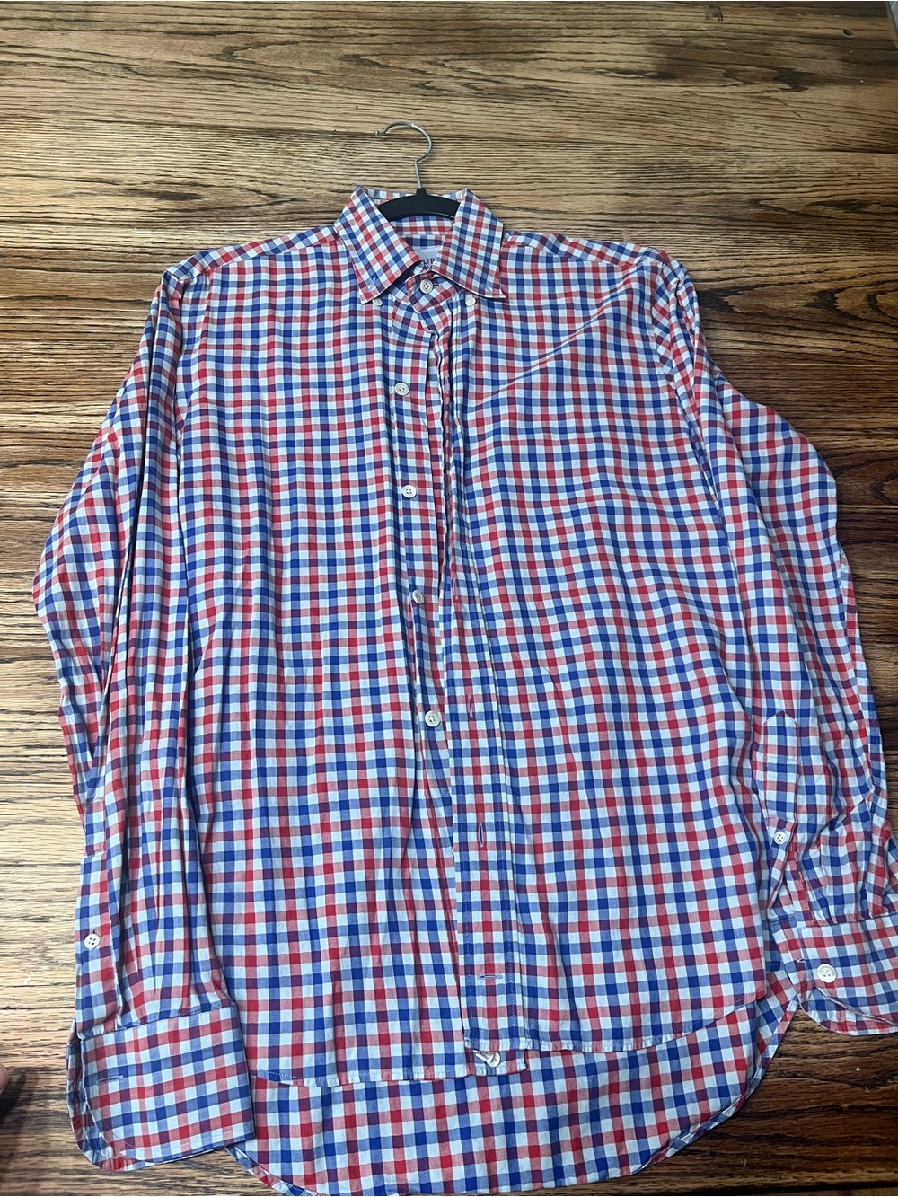 Men's Red & Blue Check Casual Button-Down Shirt